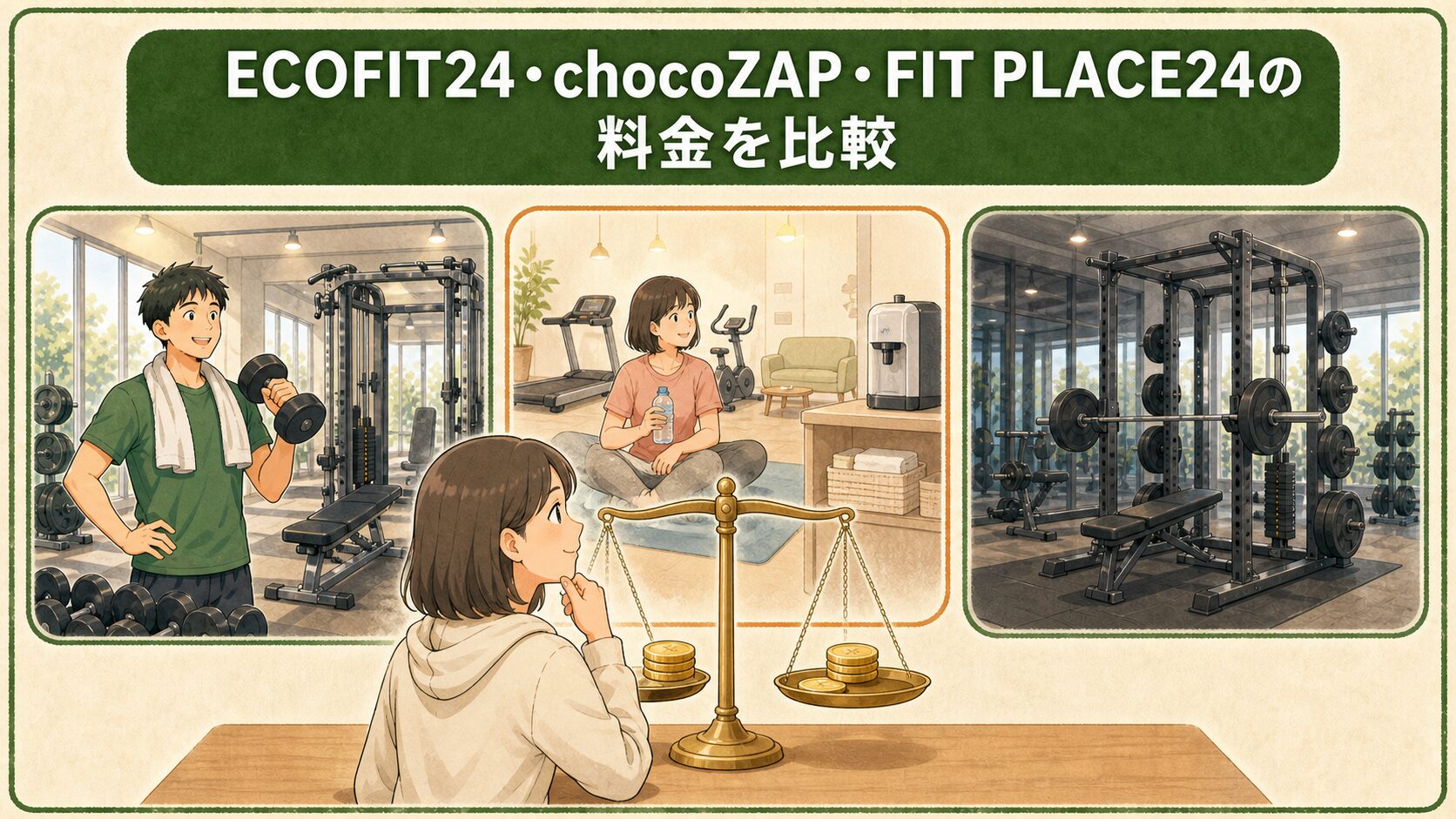 ECOFIT24・chocoZAP・FIT PLACE24の料金を比較