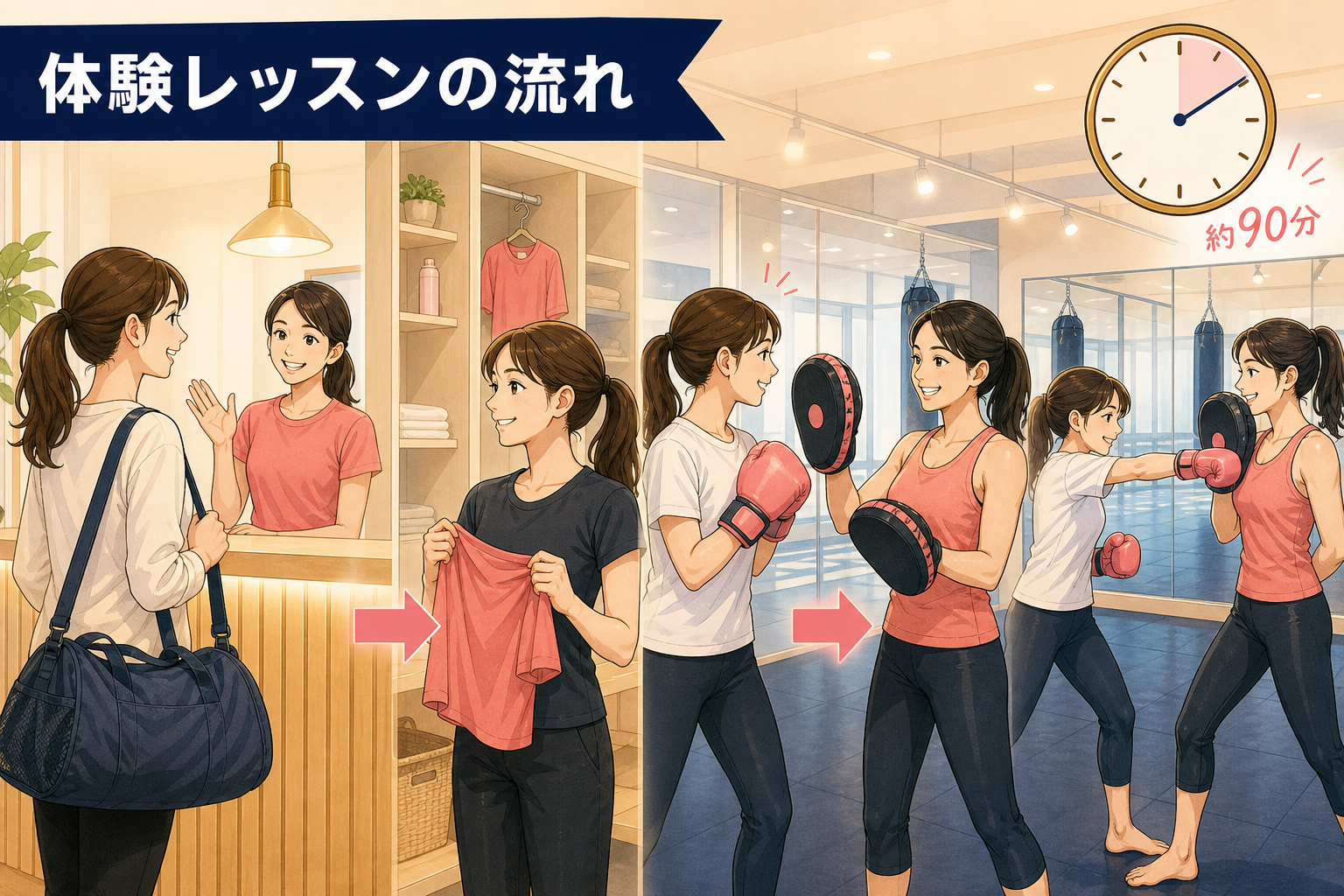 ミットネス体験レッスンの流れのイメージ