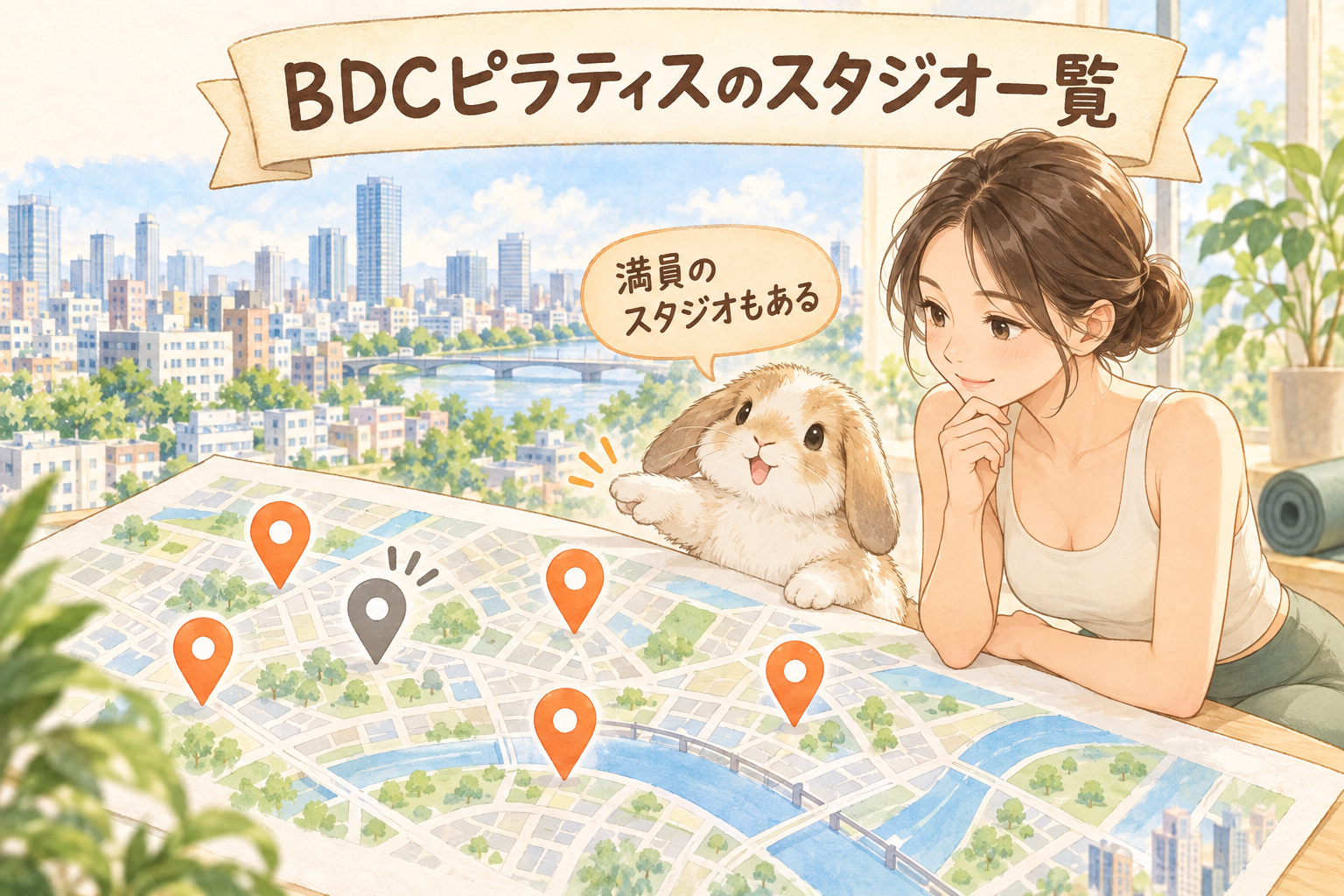 BDCピラティスのスタジオ一覧と受付状況を確認するイラスト