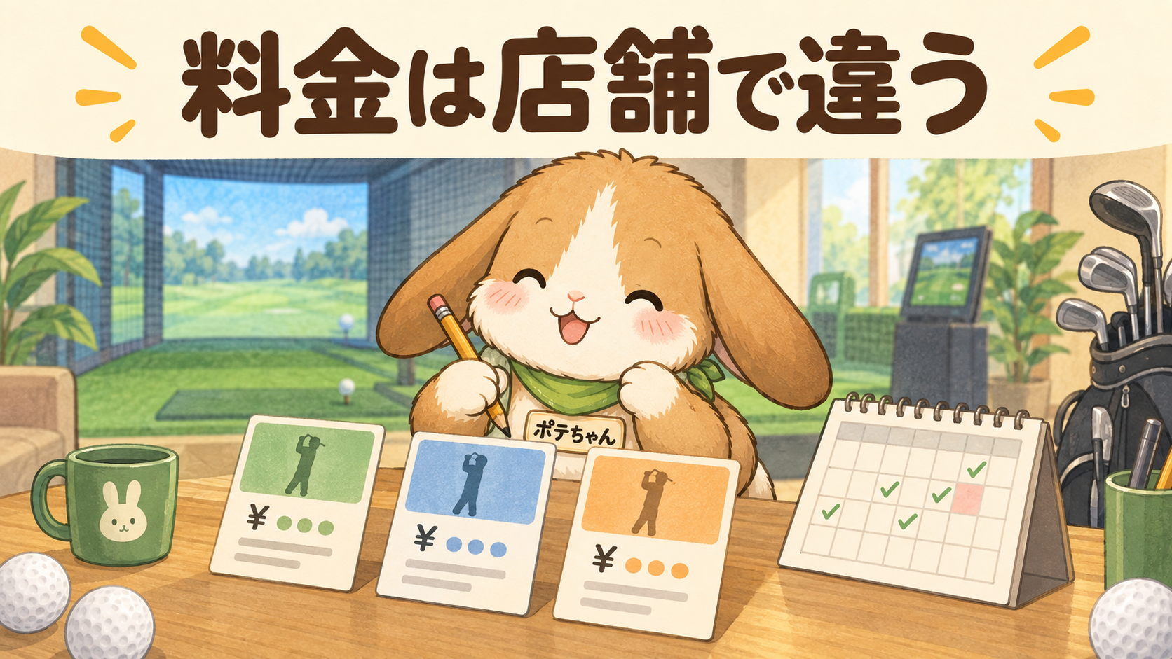 FiT24インドアゴルフの料金を比較するポテちゃん