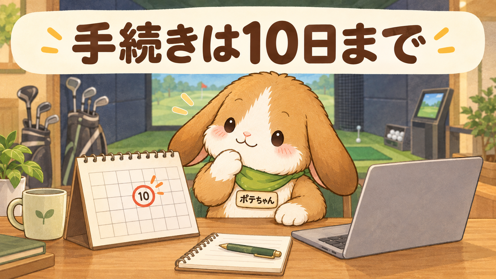 FiT24インドアゴルフの退会締切を確認するポテちゃん
