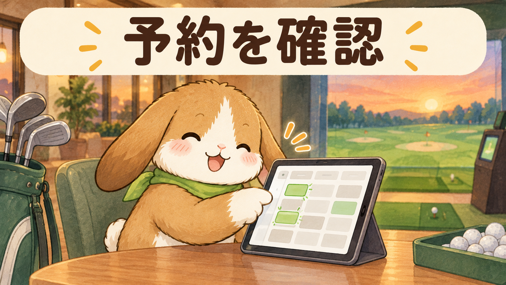 FiT24インドアゴルフの予約状況を確認するポテちゃん