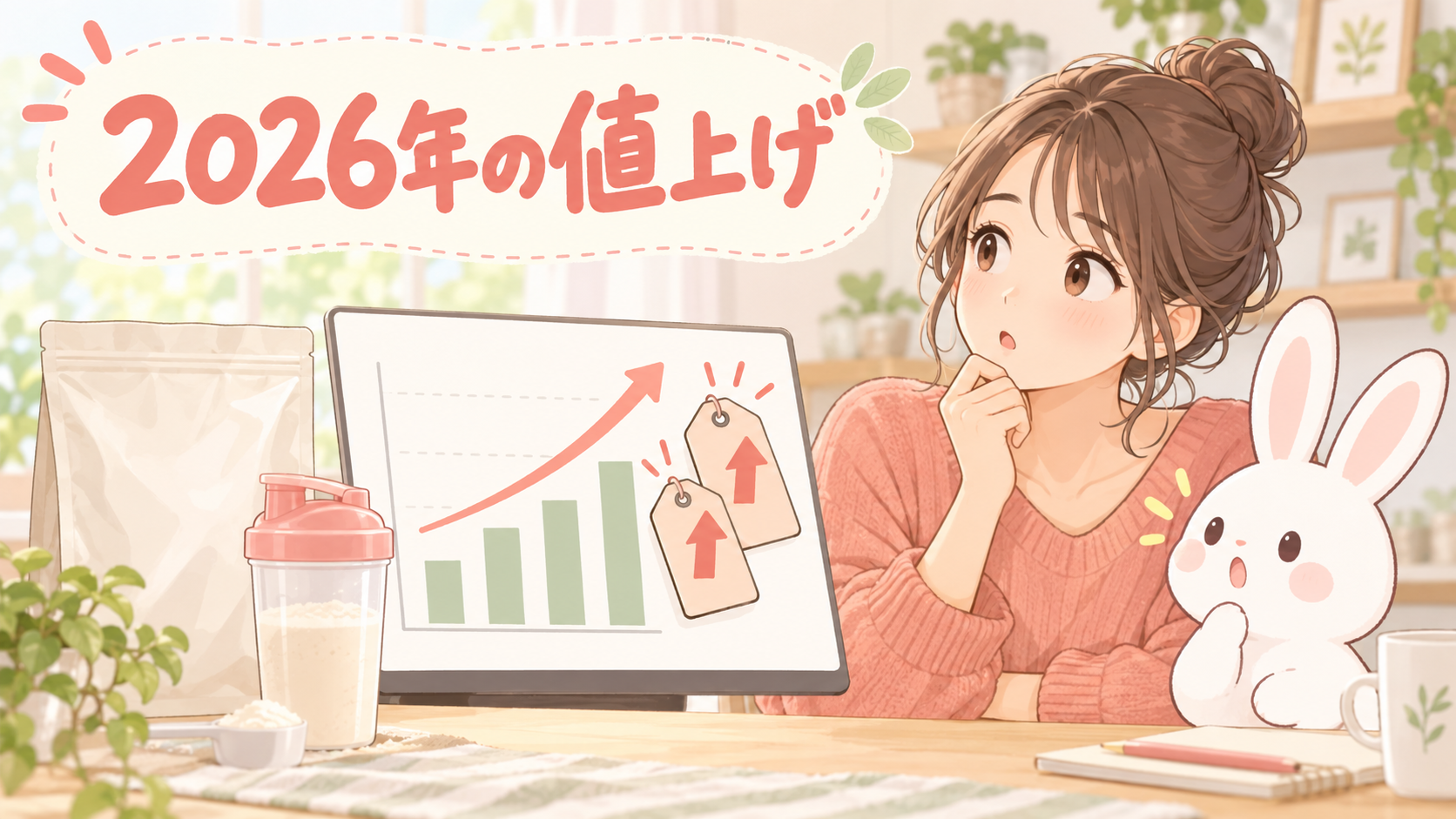 ULTORAホエイの2026年の値上げを表すアニメイラスト