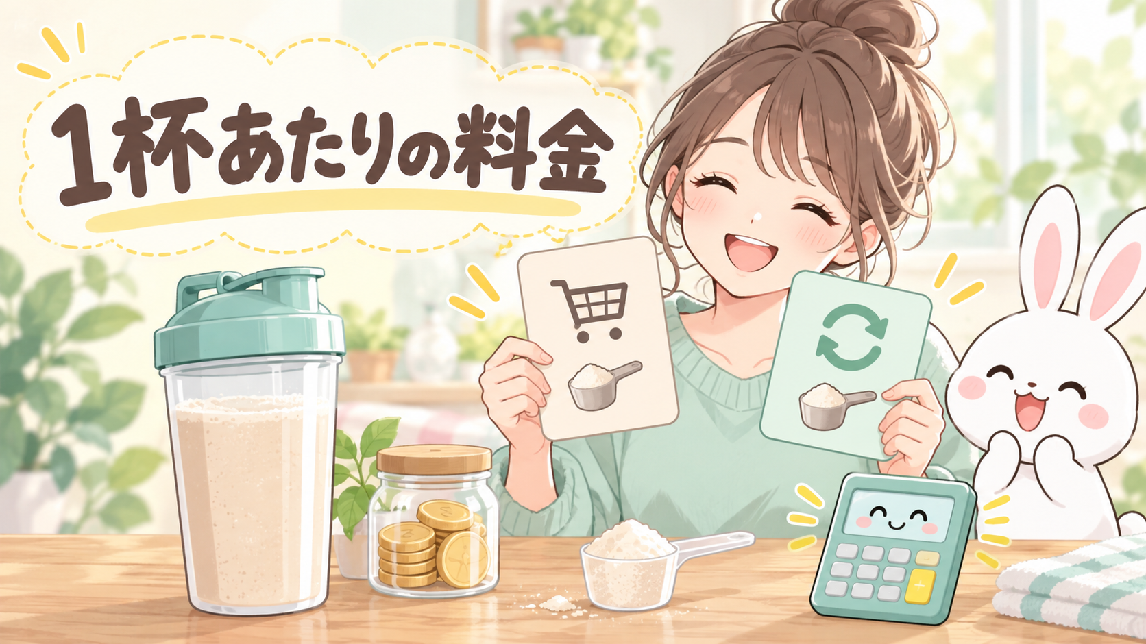 ULTORAの1杯あたり料金を比較するアニメイラスト