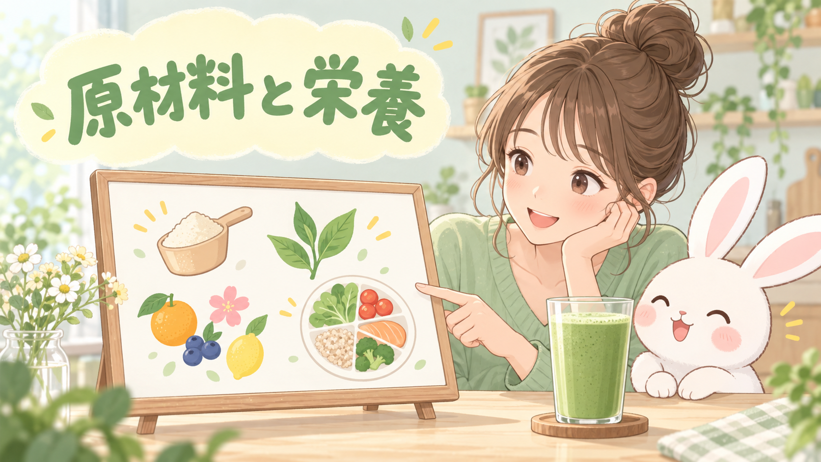 ULTORAの原材料と栄養を表すアニメイラスト