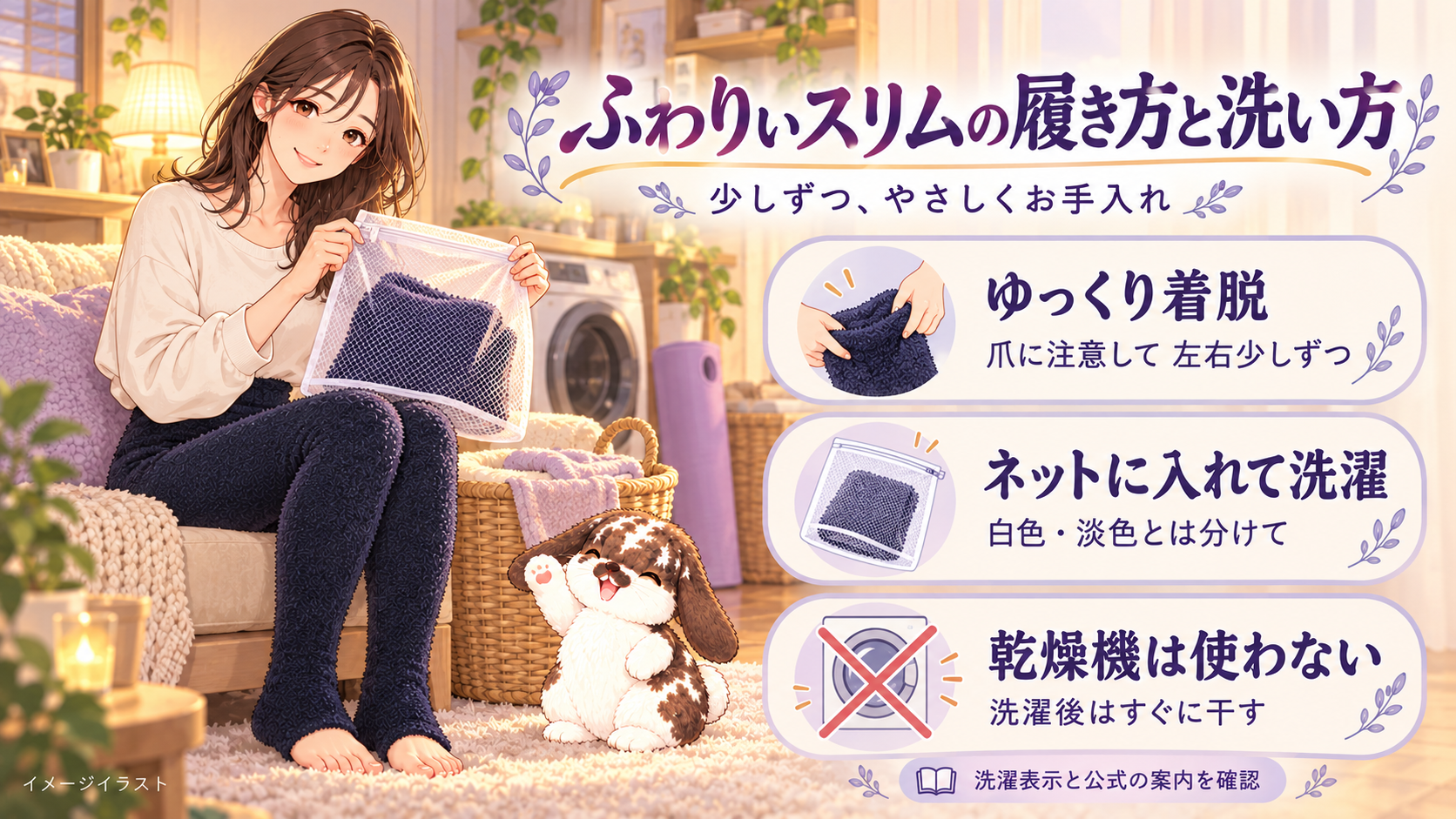 ふわりぃスリムの履き方と洗い方の図解