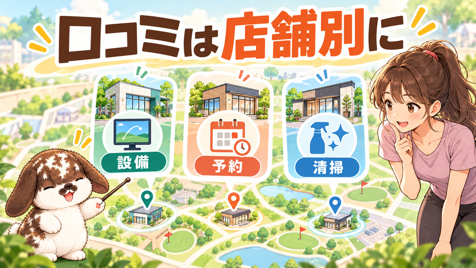 FiT24インドアゴルフの口コミを設備・予約・清掃の3点から店舗別に確認する図解