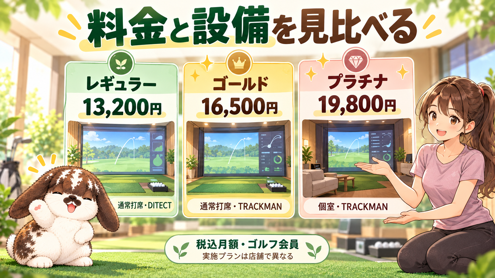 レギュラー・ゴールド・プラチナの月会費とDITECT・TRACKMAN、通常打席・個室の違い
